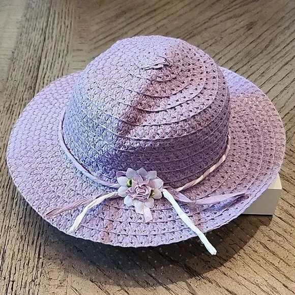 Girls spring purple floral straw hat fits 2-3T new condition 💜 - Picture 7 of 7